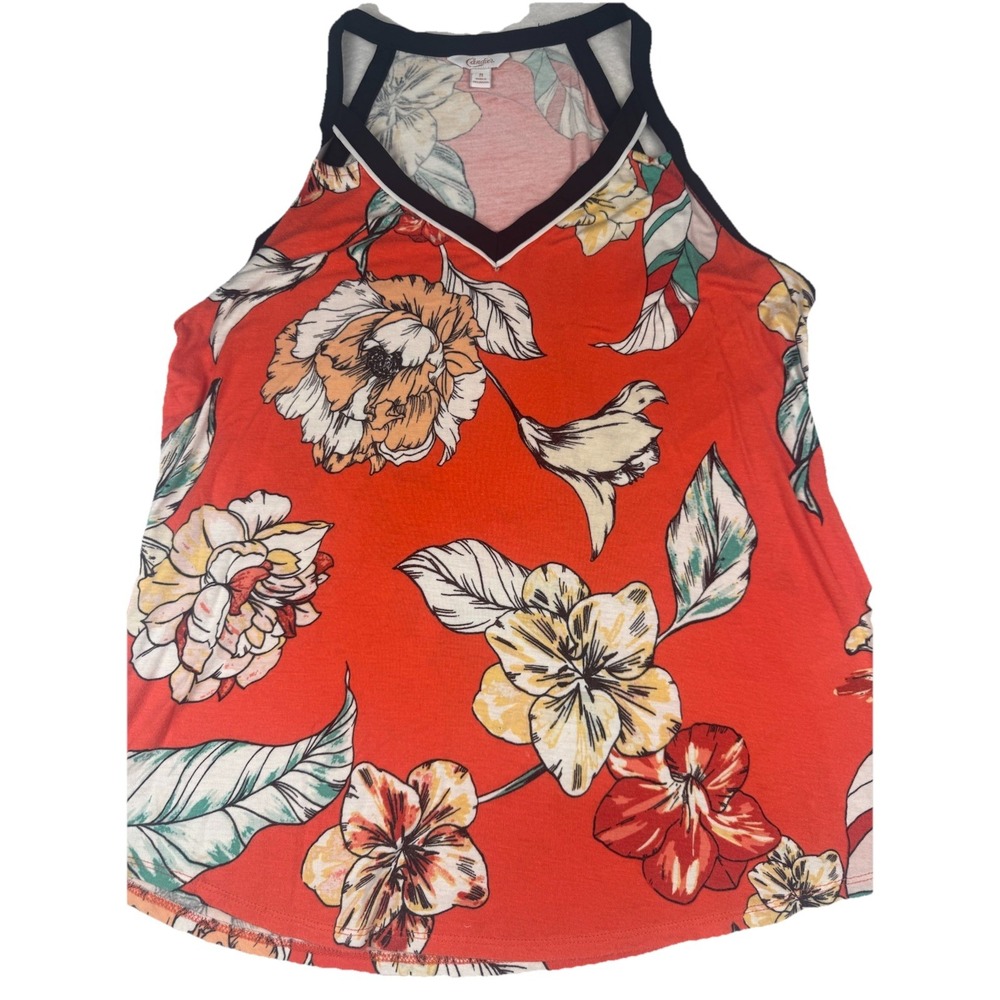 Candie's Floral Racerback Tank Top Orange Multicolor‎ Women's Size M